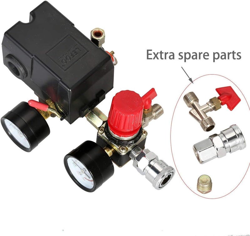 Secbolt Pressure Switch Manifold Regulator Gauges Air Compressor Pressure Switch Control Valve 90-120PSI (American Pattern) - Image 4